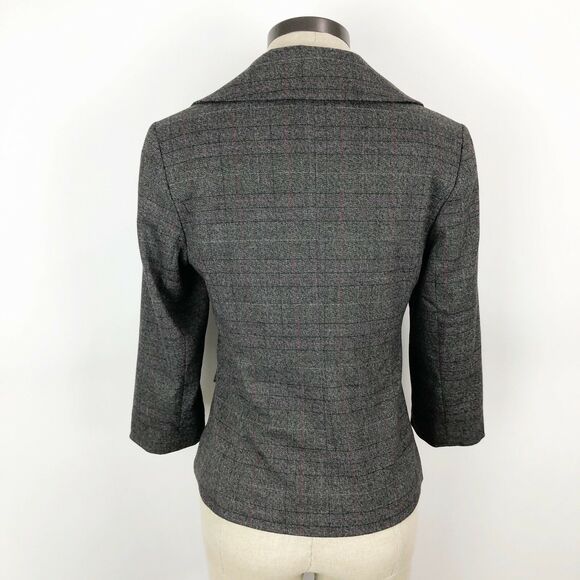 LOFT Jacket Womens Size 2 Ruffle Collar Grey 3/4 Sleeves 2 Button Lined Blazer - Picture 9 of 11